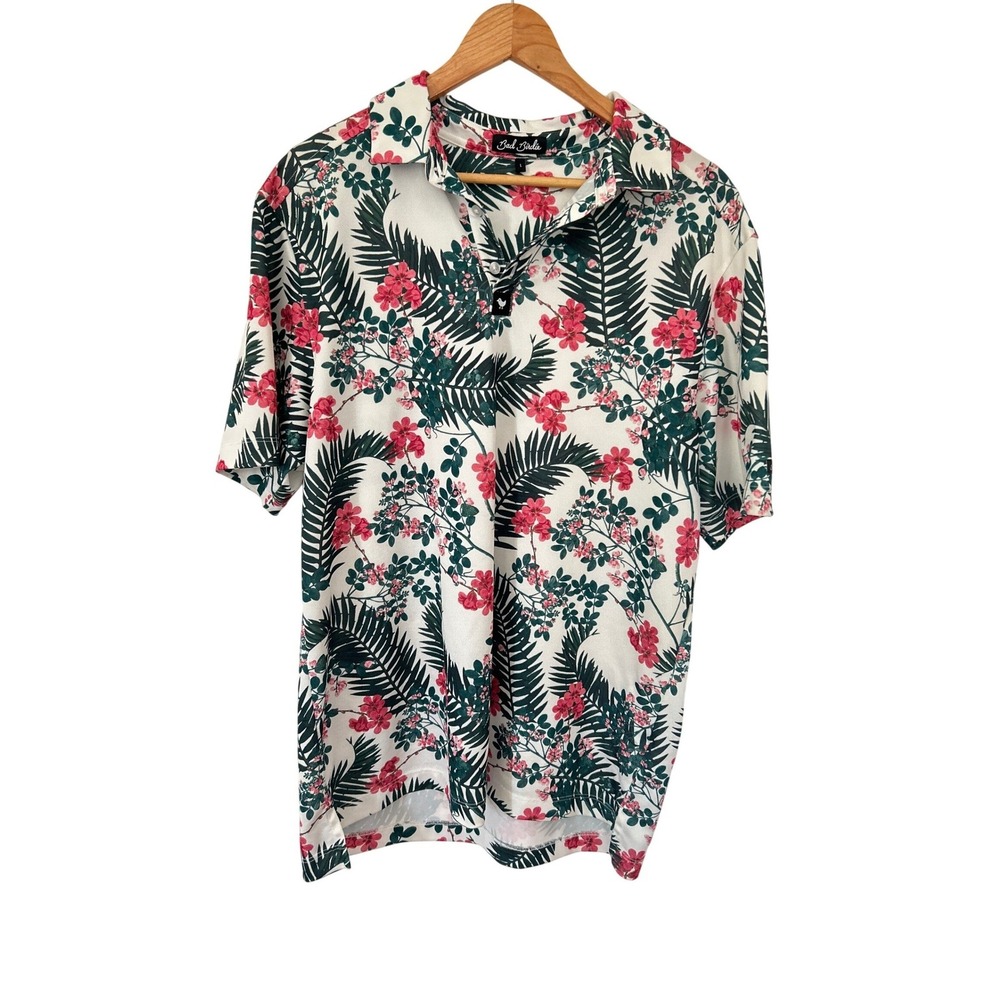 Bad Birdie The Arborist Pique Golf Polo Floral Palm UPF 50+ BBMP007-453 EUC